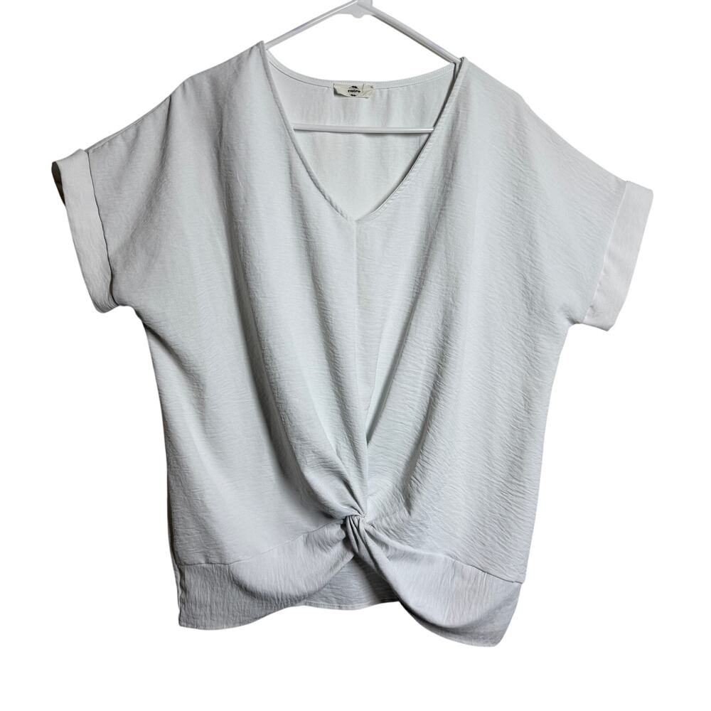 Entro by Anthropologie White Twist-Front V-Neck Short Sleeve Blouse Large